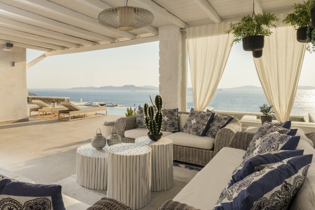Outdoor seating area overlooking the ocean