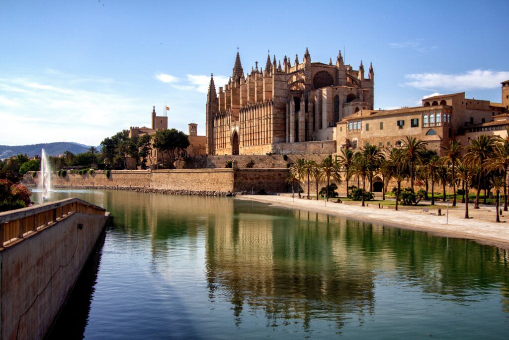 Cathedral overlooking a lake, Palma de Mallorca